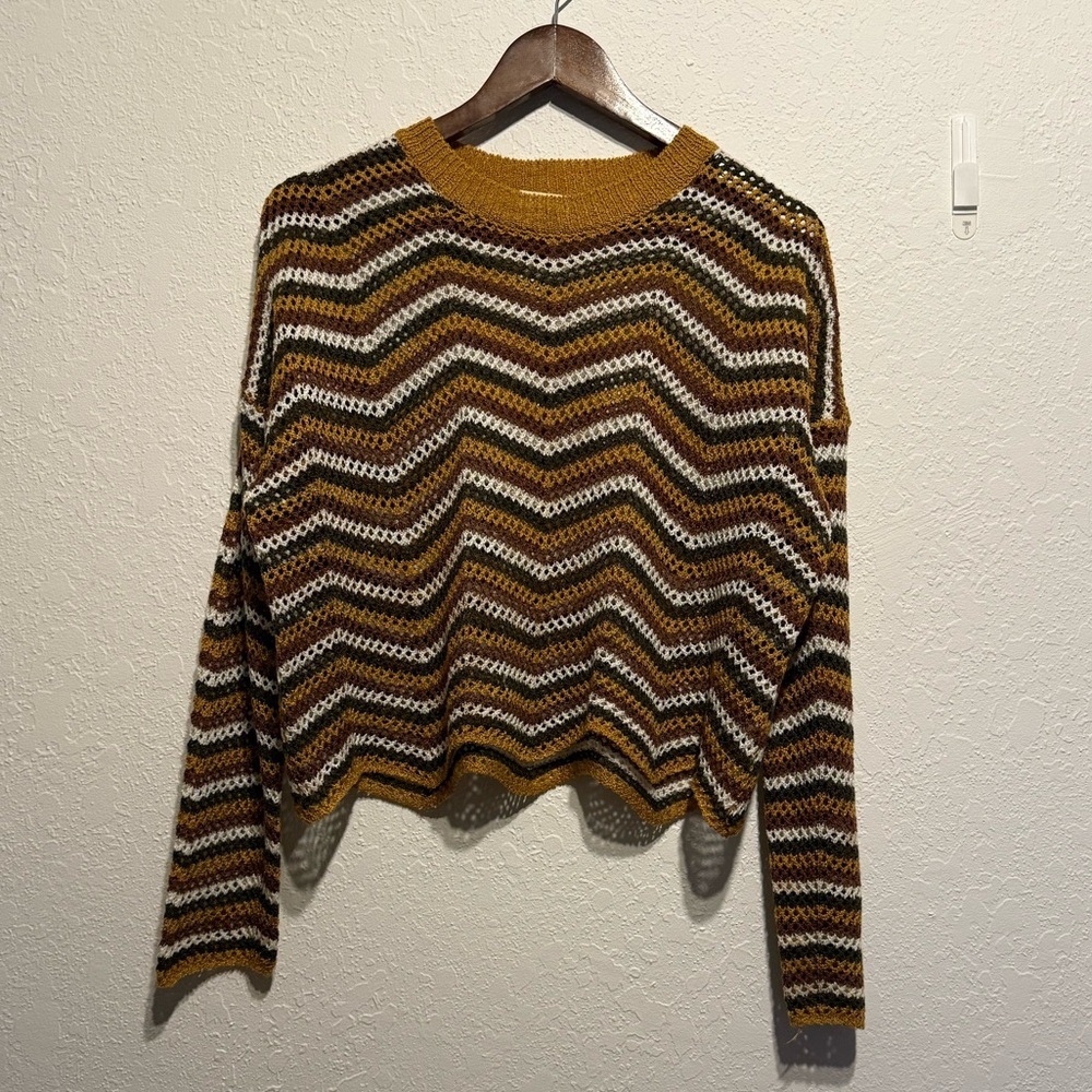 Debut 90's Y2K Grunge Open Knit Long Sleeve Crewneck Sweater Size Small Medium